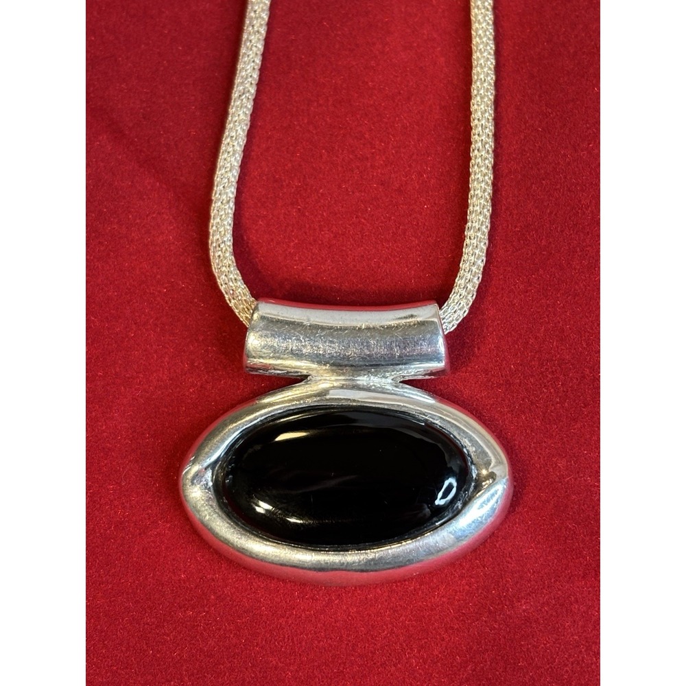 .925 Sterling Silver and Black Onyx Signed "Barse" Pendant & Chain 1.26 oz.
